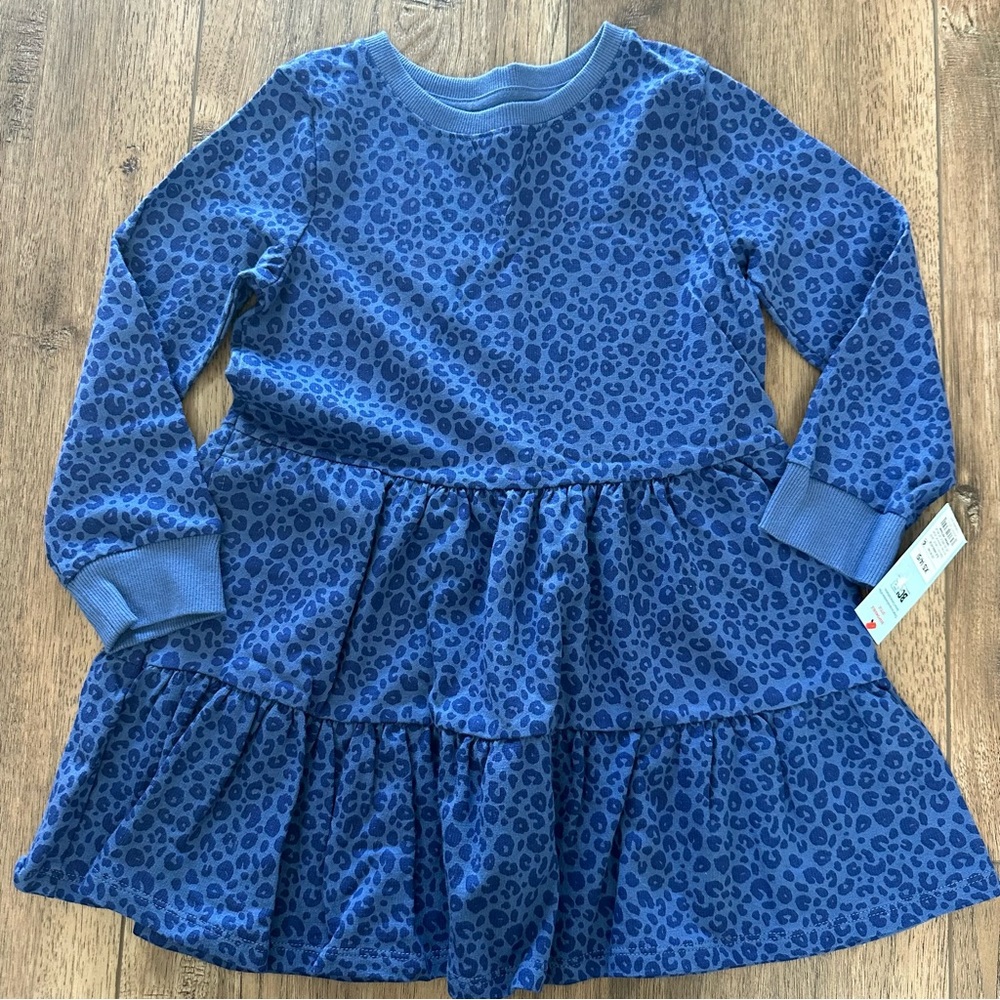 NWT! Cat & Jack Girl’s Sweater Dress, Animal Print, Blue, Long Sleeve, XS 4/5